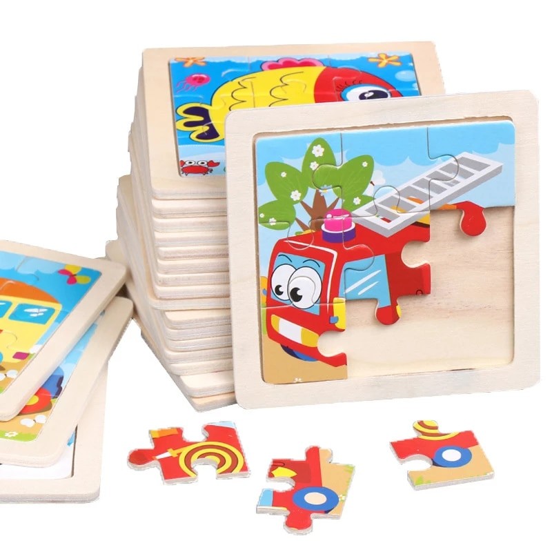 Set of 10 Wooden Puzzles for Kids