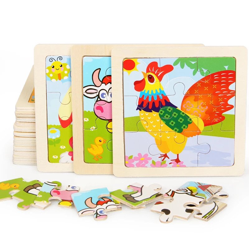 Set of 10 Wooden Puzzles for Kids