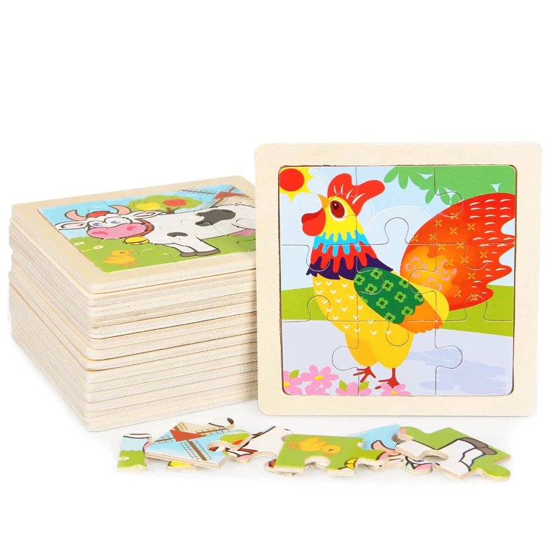 Set of 10 Wooden Puzzles for Kids